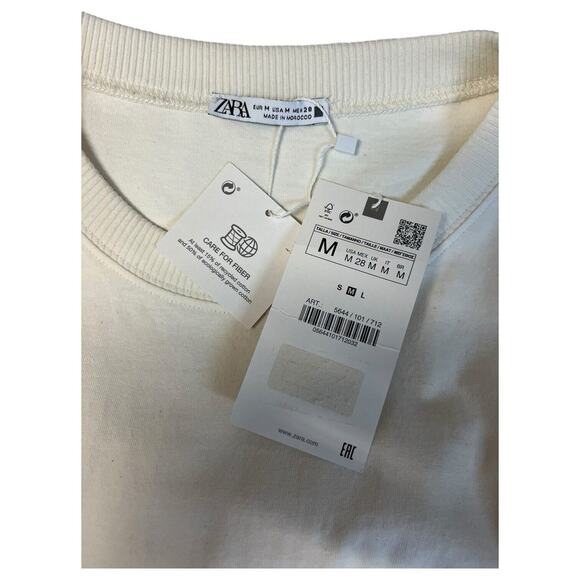 New Zara Dress Womens M Extended Shoulder Midi Tank Cinched Drawcord Waist Ivory - Picture 10 of 16